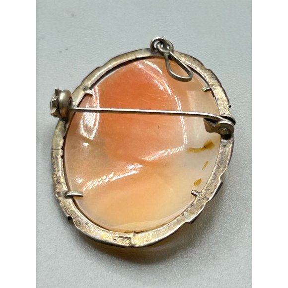 Silver 800 Genuine Carved Shell Cameo Brooch Pendant Vintage Facing Left Cameo - Picture 7 of 8